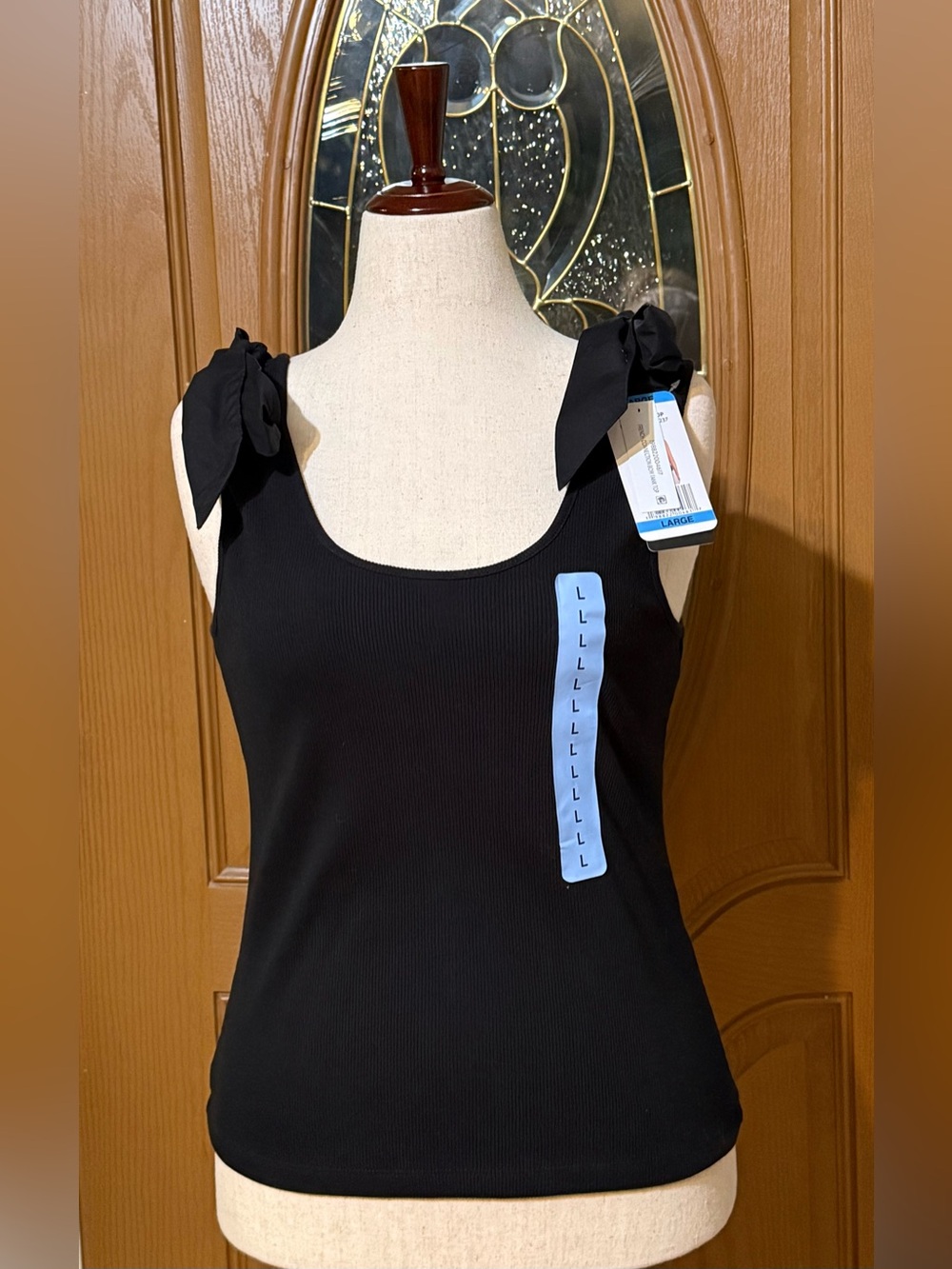 French Connection Black Tie-Shoulder Ribbed Tank Top - NWT Size L